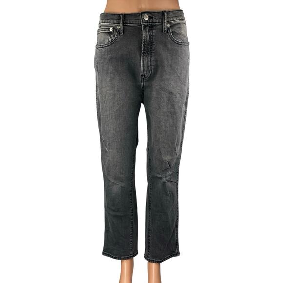 Gap Vintage Silm Women's Black High Rise Distressed Straight Leg Denim Jeans 31 - Picture 1 of 4